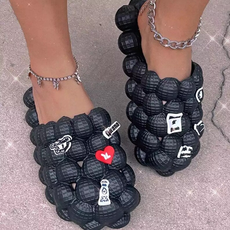 Bubble Ball Slippers | Charms | Home Massage | Designer Slides | Rick and Morty | Black Girl Magic 