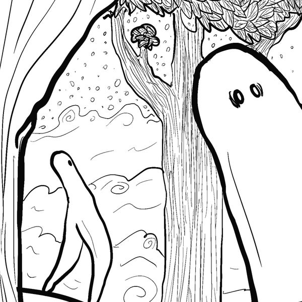 Fresno nightcrawlers, Cryptid, California cryptids, adult coloring page, cute, Halloween activity, stress relief, fun, relaxing, silly