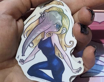 Animorphs inspired Mid-Morph Elephant Rachel, animal morphing, holographic sticker, creepy, transformation, elephant, elephant girl