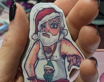 Hipster Santa, Christmas, Santa Claus, X-mas, silly, whimsical, fun, holographic sticker, festive, winter, Saint Nick