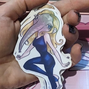Animorphs inspired Mid-Morph Elephant Rachel, animal morphing, holographic sticker, creepy, transformation, elephant, elephant girl
