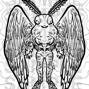 Mothman, the Mothman, Cryptid, adult coloring page, local legends, urban legend, spooky, creepy, horror, mysterious, flying monster