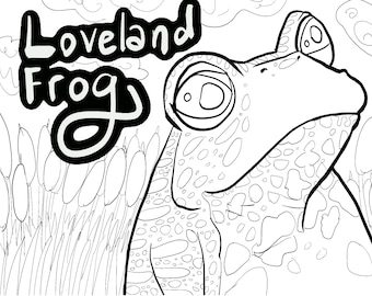 Loveland frog man, Cryptid coloring, wall art, adult coloring page, stress relief, fun, relaxing, silly, Ohio, cryptids, local legends