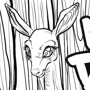 Not Deer, Cryptid, creepy cryptids, the Not-deer, adult coloring page, stress relief, fun, relaxing, silly, illustration, wall art, horror