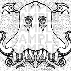 Boothulhu  -  creepy, Lovecraft, Lovecraftian, Eldritch horror, horrors, tentacles, cosmic, Cthulhu, coloring page, relaxing stress relief