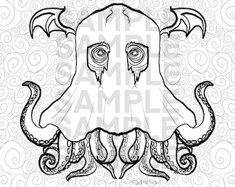 Boothulhu  -  creepy, Lovecraft, Lovecraftian, Eldritch horror, horrors, tentacles, cosmic, Cthulhu, coloring page, relaxing stress relief