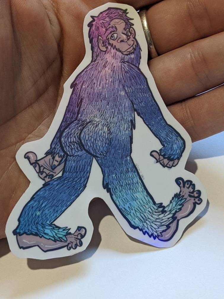 Holographic Sasquatch sticker, Bootyful bigfoot country, big foot, Cryptid, colorful, LGBTQIA+ positive