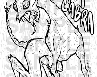 El Chupacabra, Cryptid coloring page, adult, urban legend, legendary beast, horror, creepy, spooky, beast, monster, illustration, scary