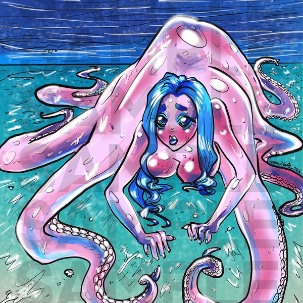 Octobabe, Mermaid, big boobs, curvy, cute, Mermay, Cryptid, adult, sexy, scary coloring page, stress relief, fun, relaxing, silly