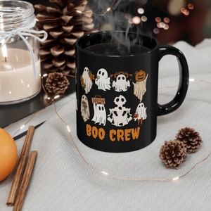 Boo Crew cozy autumn Halloween cute ghost fall holiday 11oz Black Mug