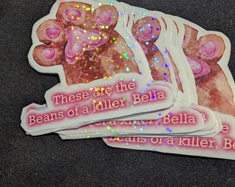 These are the Beans of a Killer Bella holographic kitty Twilight stickers/magnets - silly sparkly fun