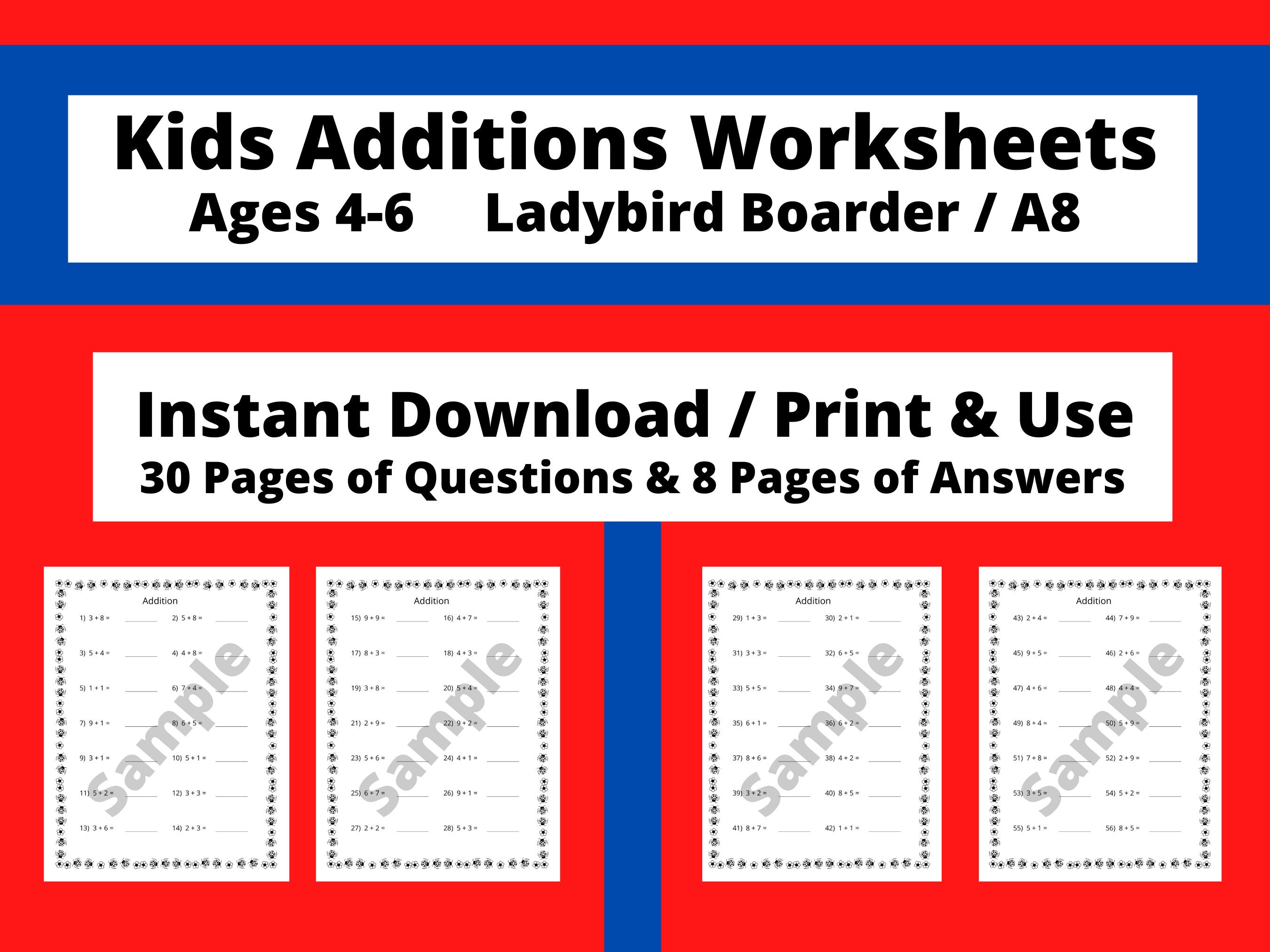 kids maths worksheets ages 4 to 6 additions home school etsy new zealand