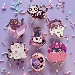 Spooky Cats - An Enamel Pin Set | 1.5&quot; Rose Gold Hard Enamel Pin