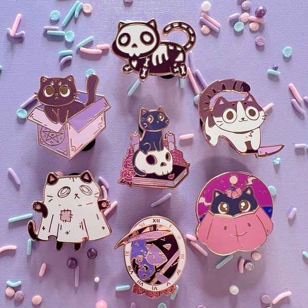 Spooky Cats - An Enamel Pin Set | 1.5" Rose Gold Hard Enamel Pin