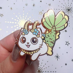Capricorn | Zodiac Cat Pin | Rose Gold Hard Enamel Pin 1.5”