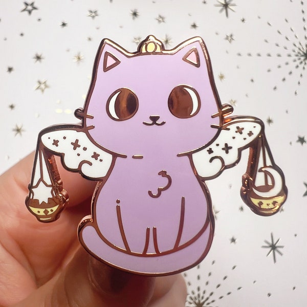 Libra | Zodiac Cat Pin | Rose Gold Hard Enamel Pin 1.5”