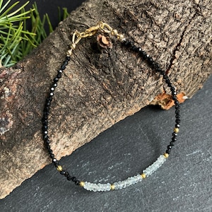 Bracelet Natural Black Spinel, Natural Aquamarine and Gold Plated 925 Silver