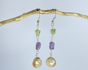 Ohrringe aus Citrin, Amethyst, Peridot und 925er Silber