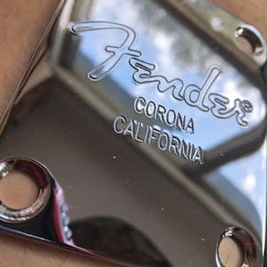 Engraved Chrome Guitar Neck Plate: Custom Shop Restoration image 1