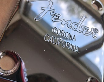 Engraved Chrome Guitar Neck Plate: Custom Shop Restoration
