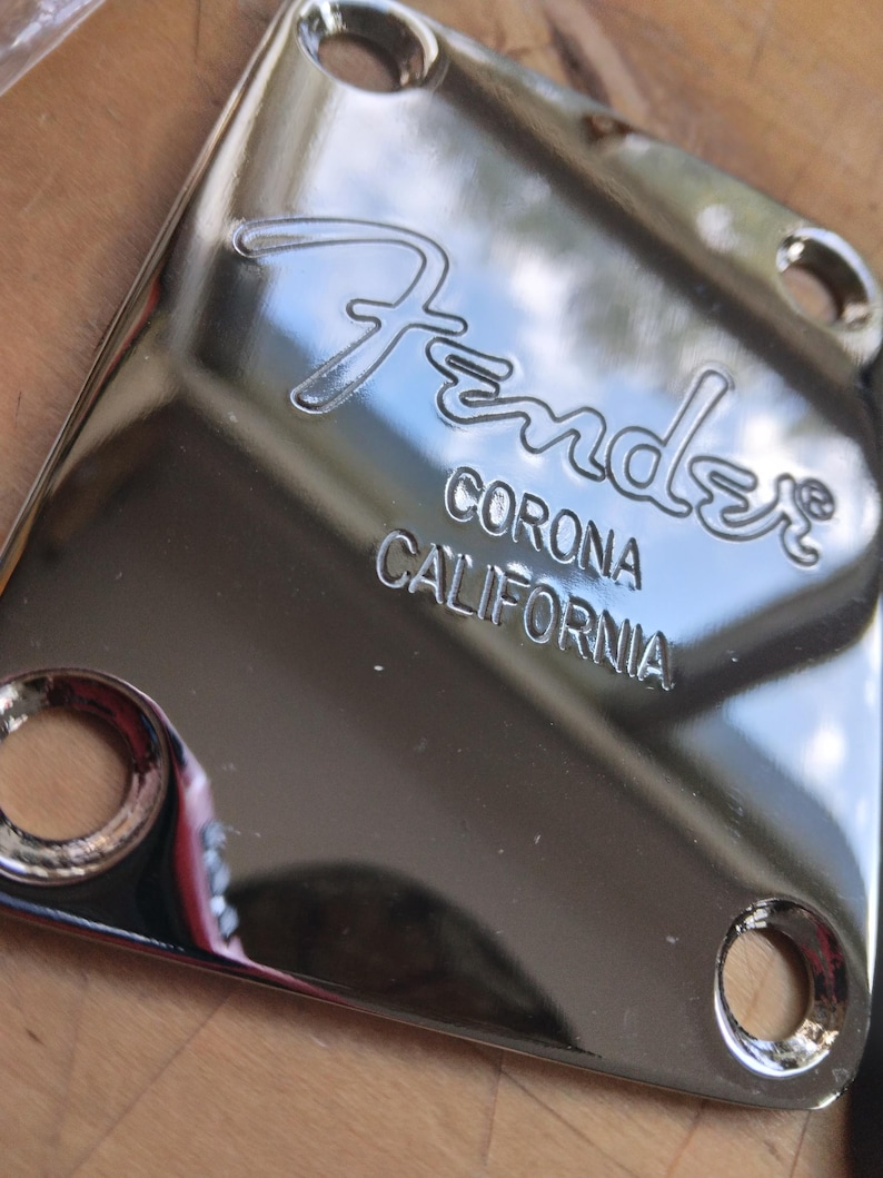 Engraved Chrome Guitar Neck Plate: Custom Shop Restoration image 1