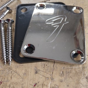 Engraved Electric Guitar neckplate, Metal Chrome Silver, Custom Shop guitar neckplate, Restoration guitar neckplate, guitar neck plate.