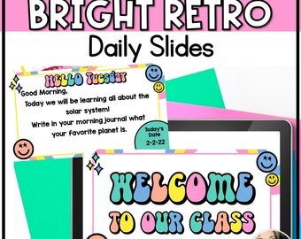 Retro Daily Slides Templates | retro theme | happy face classroom decor | Google Slides Templates