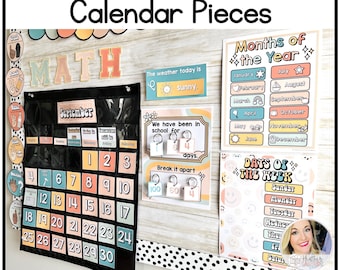 Boho Klassenzimmer Kalender Pinnwand Set | Taschen-Chart-Kalender-Karten | Taschen-Chart-Weihnachtskarten | Wetter Graphen