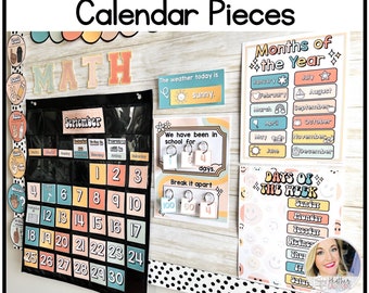 Boho Klassenzimmer Kalender Pinnwand Set | Taschen-Chart-Kalender-Karten | Taschen-Chart-Weihnachtskarten | Wetter Graphen