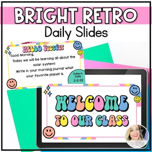Retro Daily Slides Templates | retro theme | happy face classroom decor | Google Slides Templates