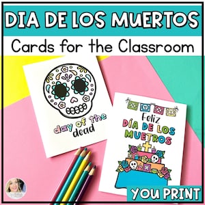 Day of the Dead Cards for Kids | Dia de los Muertos Coloring Printable Cards | Digital Greeting Cards with altar and sugar skull