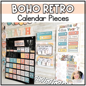 Boho klas kalender prikbord set | Pocket Chart kalenderkaarten | Zakdiagram kerstkaarten | Weergrafieken
