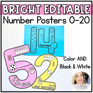Numbers to 20 Anchor Charts Bright Rainbow Classroom Decor | Number Charts | Black and White Number Posters
