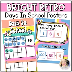 Retro Days in School Set | Days in School Ten Frames | Math Wall | Homeschool Decor | How many days have we been in school