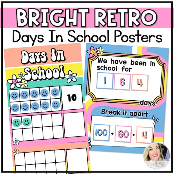 Retro Days in School Set | Days in School Ten Frames | Math Wall | Homeschool Decor | How many days have we been in school