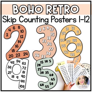 Saltar carteles de conteo / Decoración retro del aula / Carteles imprimibles en el aula / Números de multiplicación / Certificado de multiplicación