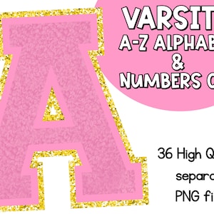 Pink Varsity Patch Letters PNGs | Chenille Letter PNGS | Pink Bulletin Board Letters | Sports Font Clipart