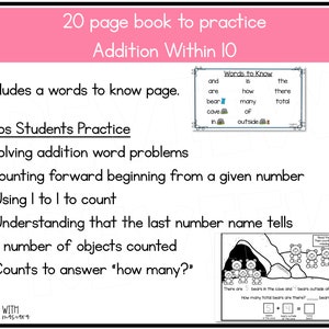 Kindergarten Addition to 10 Word Problems, Beginning Reader Printable ...