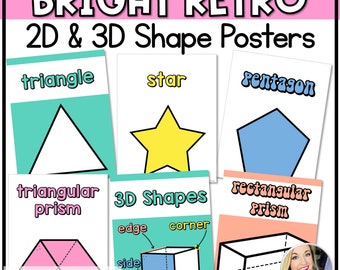 2d and 3d Shape Posters Retro Bright Rainbow | Groovy Retro Classroom Decor