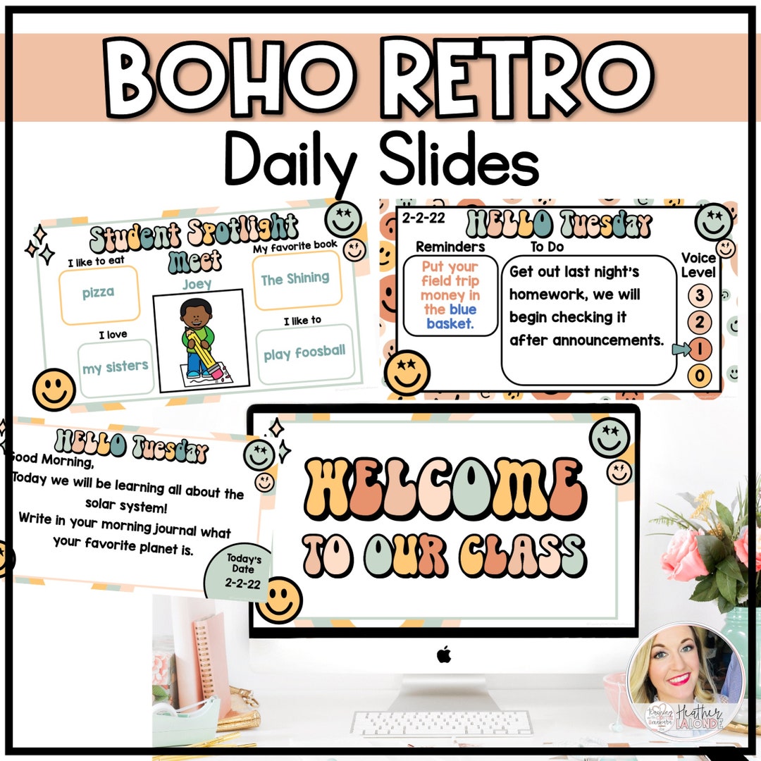Retro Daily Slides Templates | Retro Theme | Happy Face Boho Classroom ...