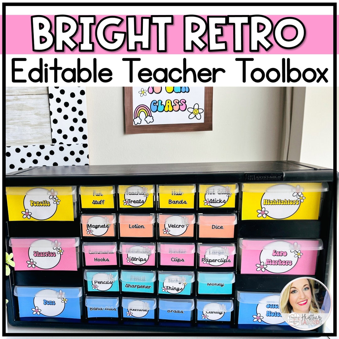 Retro Teacher Toolbox Labels Editable Teacher Toolbox Retro Theme Happy Face Classroom Decor