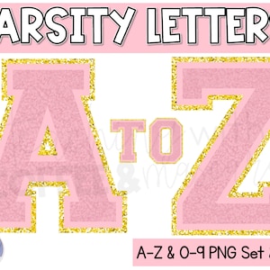 Varsity Letters | Light Pink | Varsity Letter PNG Alphabet | Bulletin Board Letters