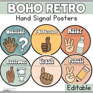 Hand Signal Posters | Boho Classroom Decor | Classroom Printable Posters | Silent Signals for the Classroom