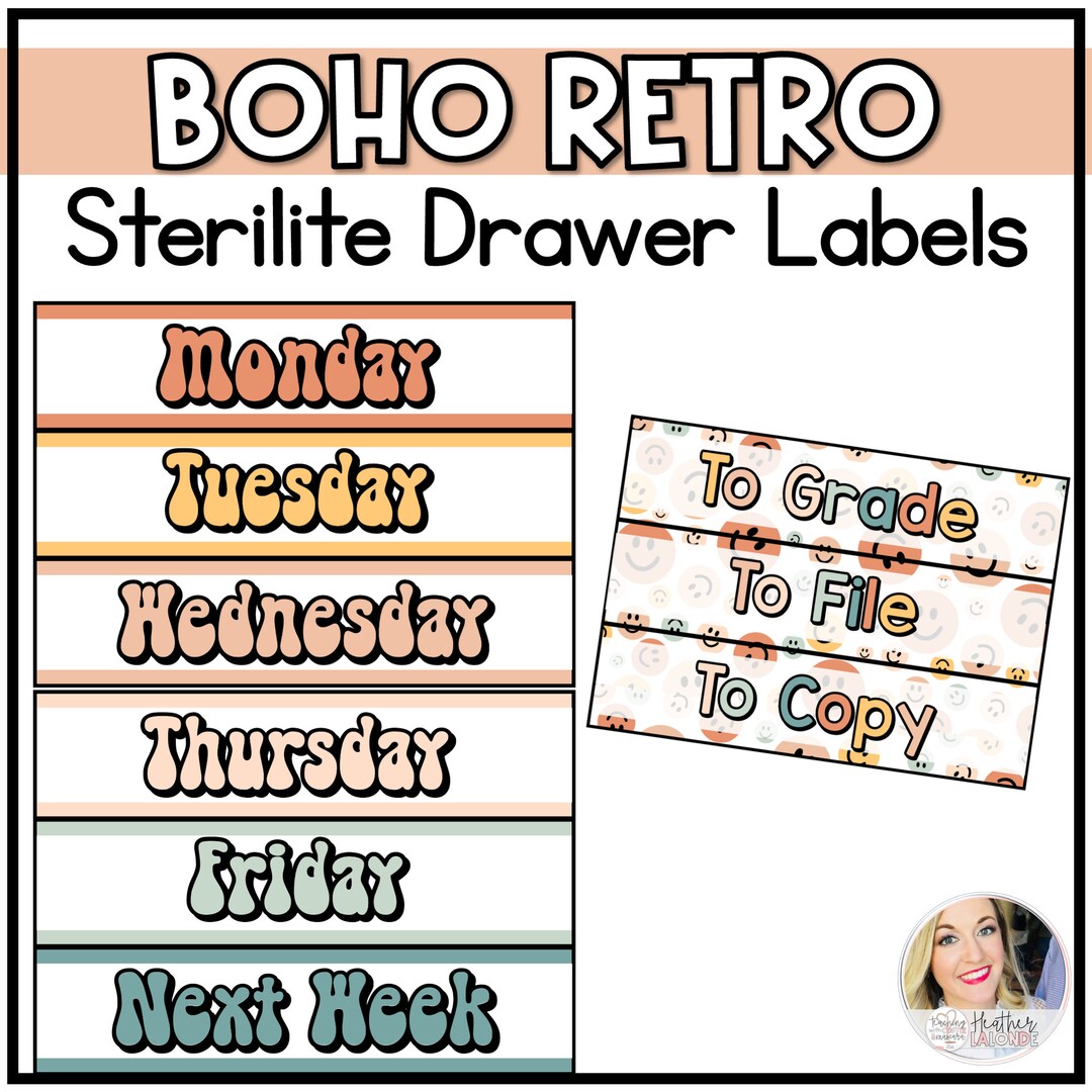 Sterilite 3 Drawer Labels Editable Drawer Labels Retro Boho Classroom