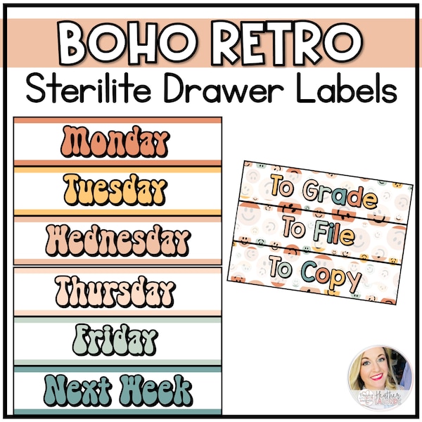 Sterilite 3 Drawer Labels | Editable Drawer Labels | Retro Boho Classroom Decor