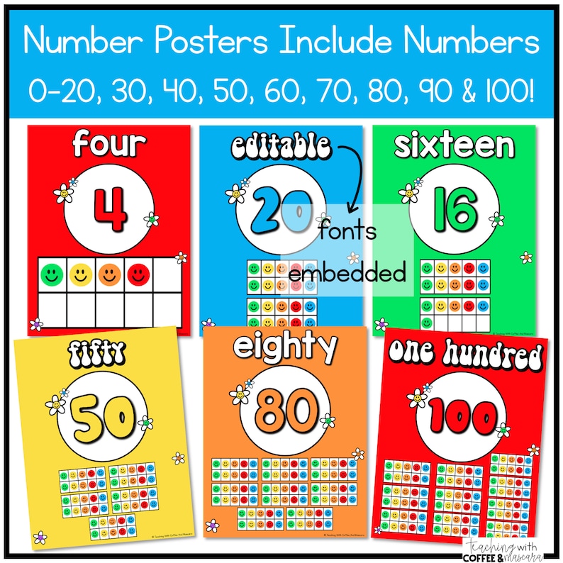 Number Posters Rainbow Retro Classroom Decor Classroom - Etsy