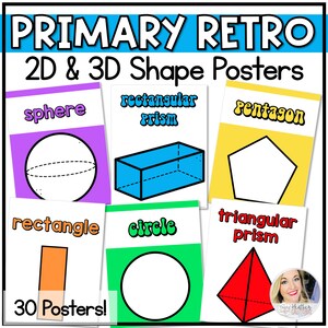 2d and 3d Shape Posters Retro Primary Rainbow | Groovy Retro Classroom Decor