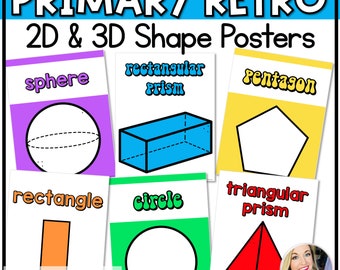 2d and 3d Shape Posters Retro Primary Rainbow | Groovy Retro Classroom Decor
