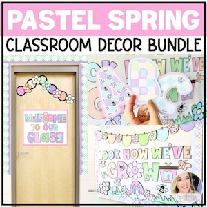 Idéias para quadros de avisos de primavera | Decoração de porta de primavera | PACOTE de cartas para quadro de avisos | Pacote de decorações de sala de aula de primavera