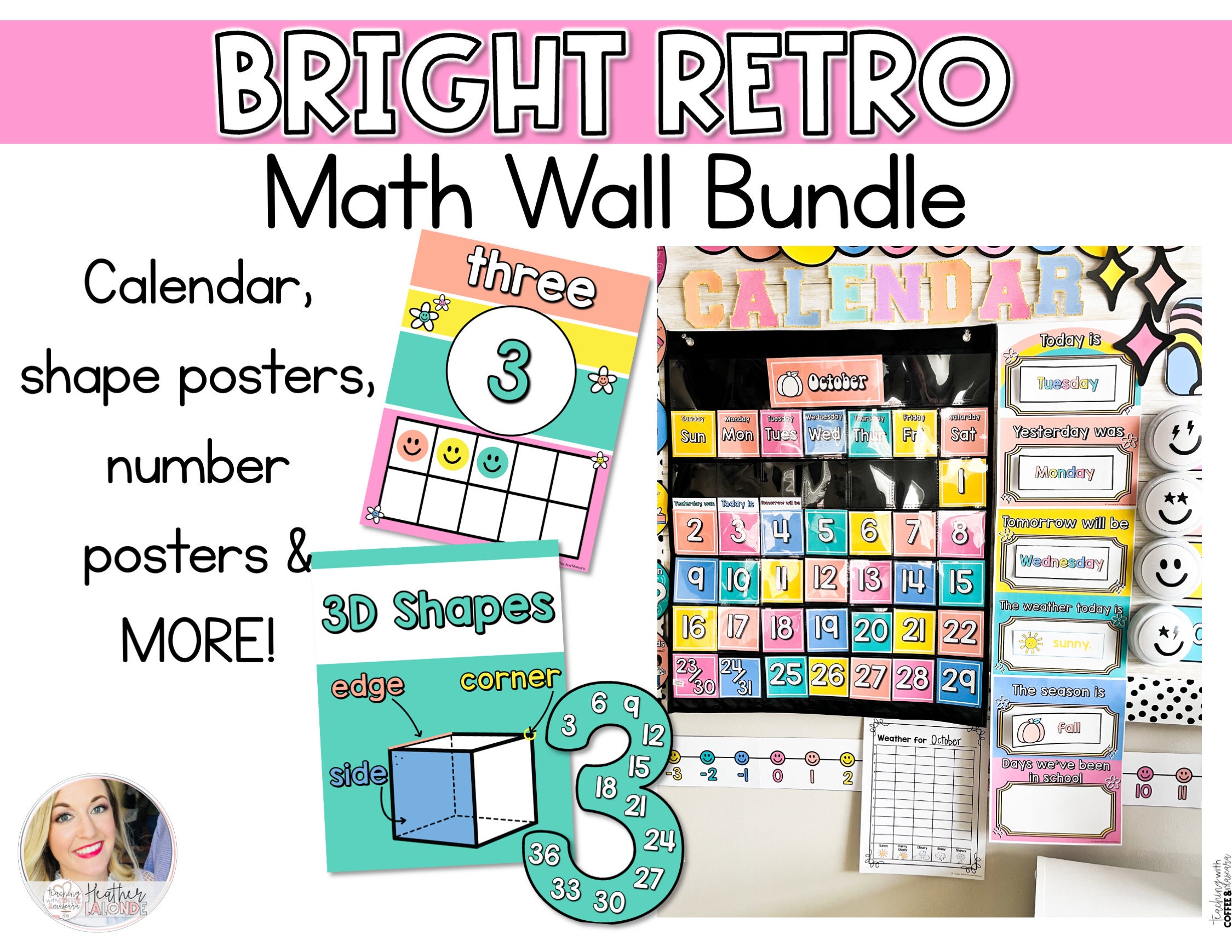 Math Posters Bundle | Retro Rainbow Classroom Decor | Shape Posters ...